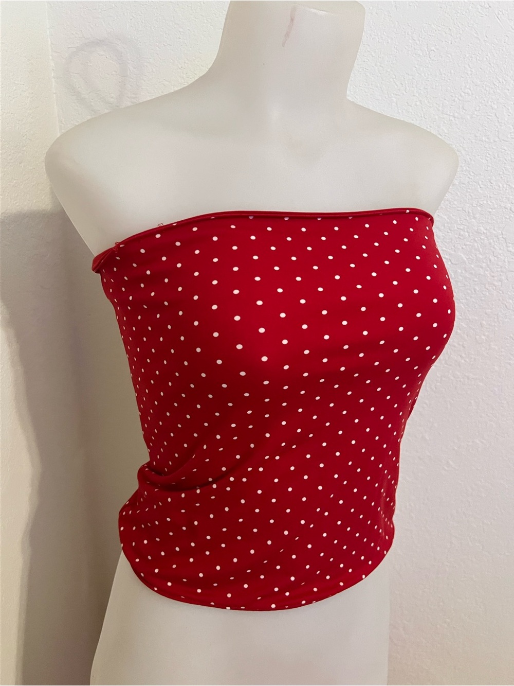Red Polka Dot Strapless Tube Top size Medium